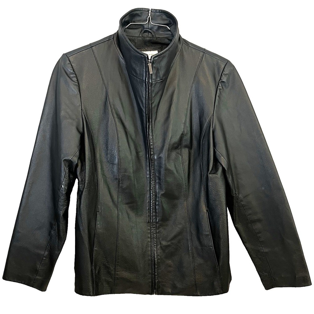 East 5th Women's Black Leather Moto Jacket Zip Front Minimalist M